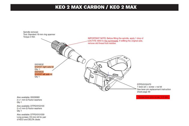 Náhradní osa LOOK Keo 2 Max D12V37