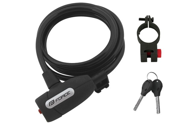 Zámek FORCE Lux Spirálový s držákem 180cm/8mm Black