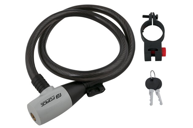 Zámek FORCE Ron Spirálový s držákem 80cm/12mm Black