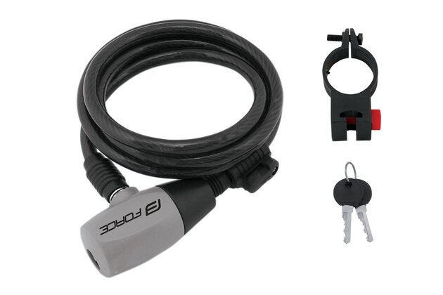 Zámek FORCE Ron Spirálový s držákem 120cm/8mm Black
