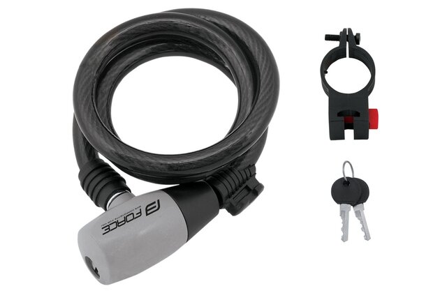 Zámek FORCE Ron Spirálový s držákem 185cm/8mm Black