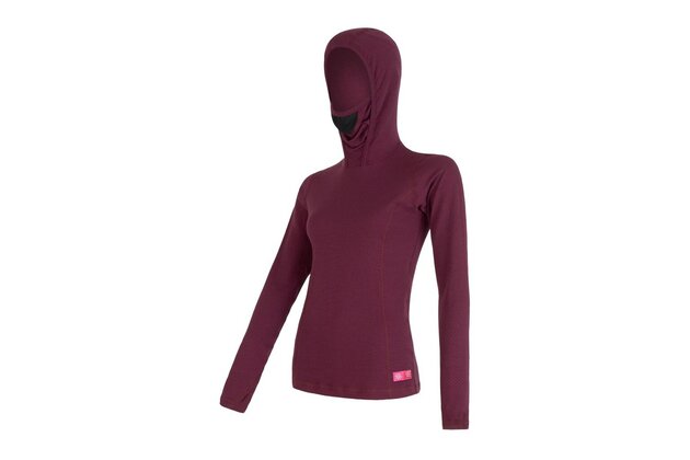 Dámské triko s kapucí SENSOR Merino DF Burgundy
