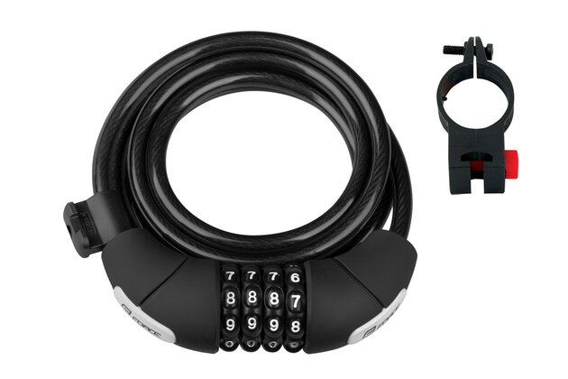 Zámek FORCE Lux Spirálový kódový 180cm/8mm + Držák Black