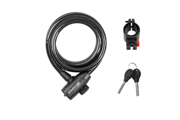 Zámek FORCE Strong Spirálový s držákem 180cm/12mm Black